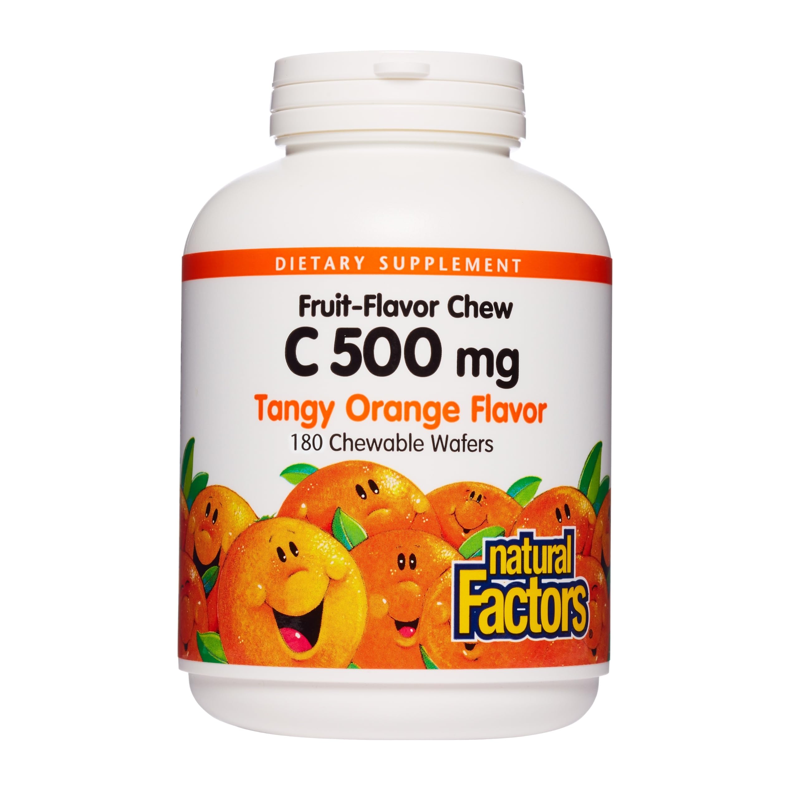 Natural Factors - Vitamin C 500mg, 100% Natural Fruit Chew, Tangy Orange, 180 Chewable Wafers
