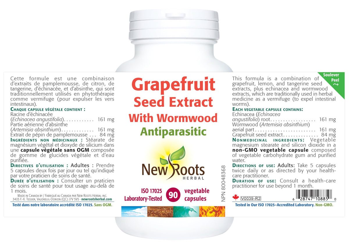 New Roots Herbal Grapefruit Seed Extract, Wormwood, Echinacea, 90 Capsules