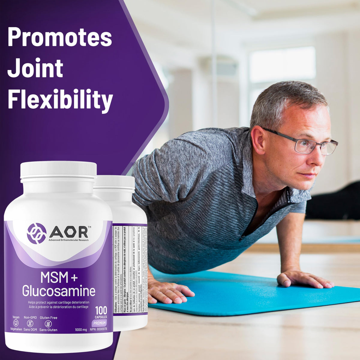 AOR - MSM + Glucosamine 100 Capsules, Vegan Joint Supplement