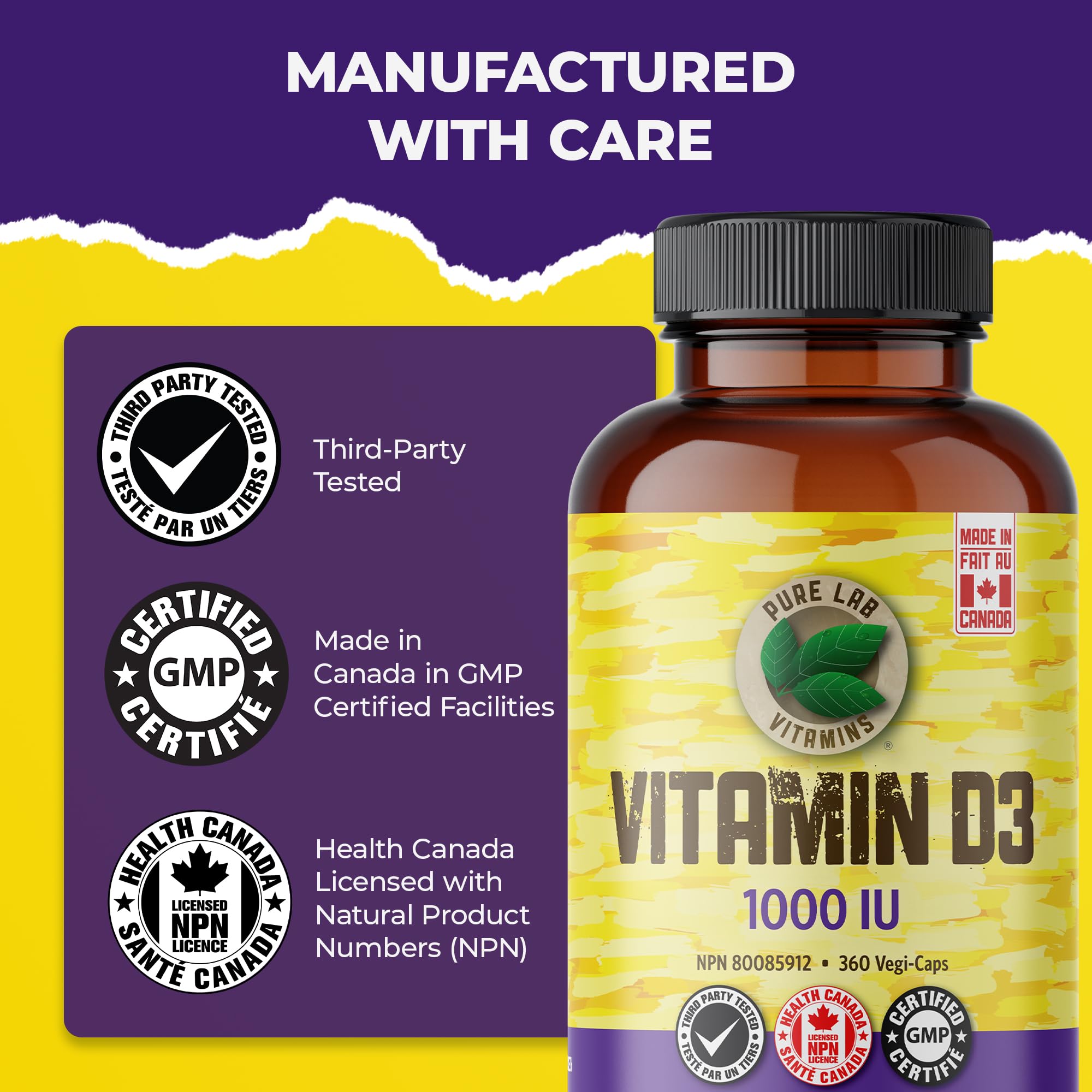 Pure Lab Vitamins Vitamine D3 1000 UI - 360 Gélules Végétales