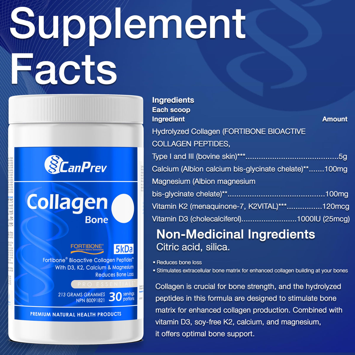 CanPrev Collagen Bone, Collagen Powder, Hydrolyzed Peptides, 213g