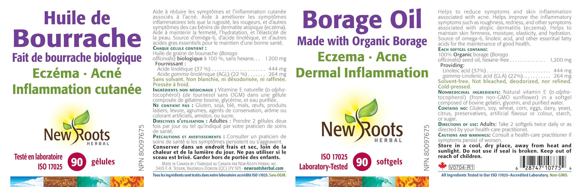New Roots Herbal Certified Borage Oil, 264mg GLA, 90 Softgels