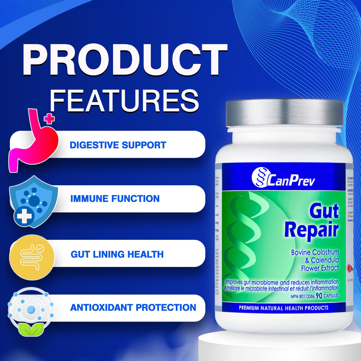 CanPrev Gut Repair Capsules, Certified Organic, 90 Capsules, 45-Day Supply