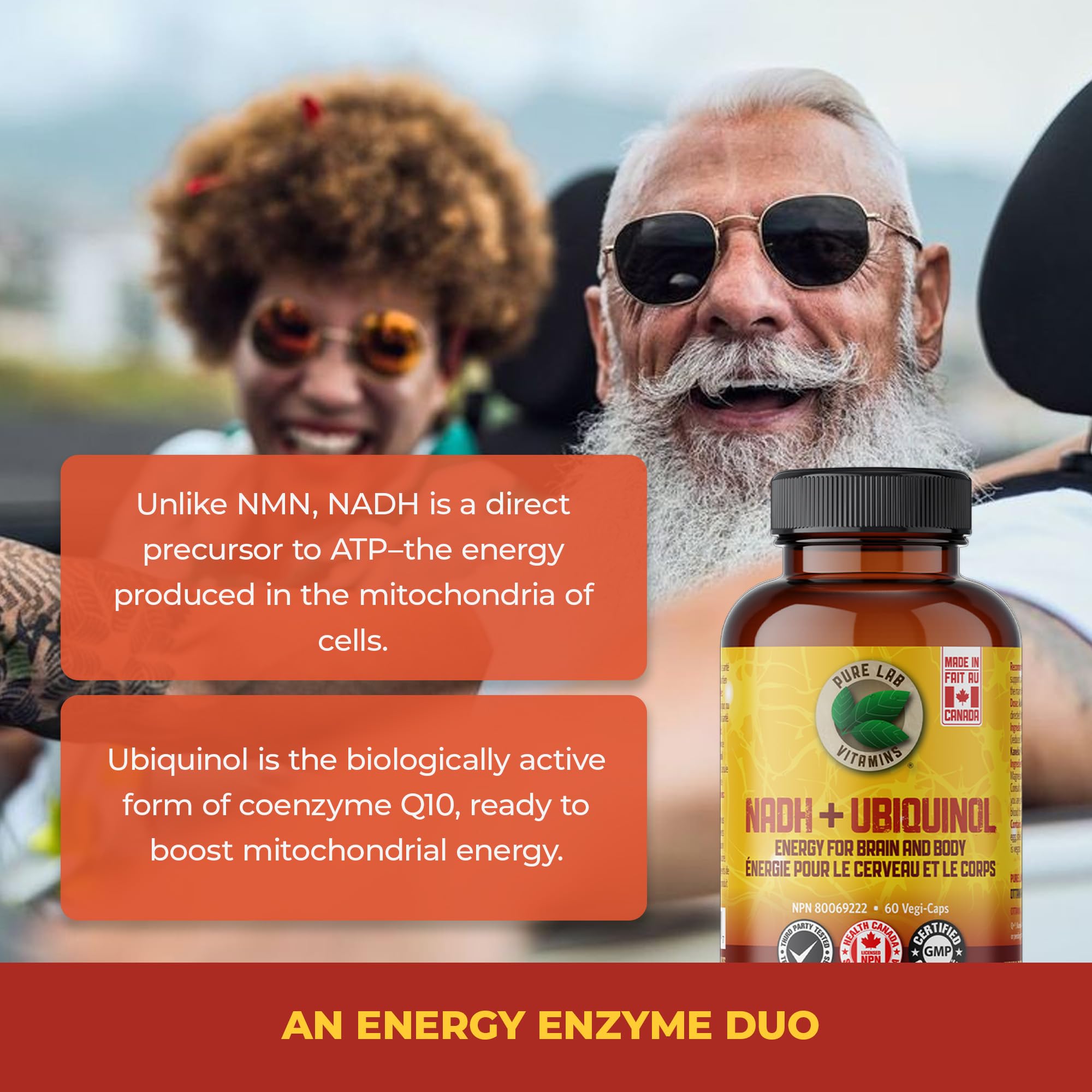 Pure Lab Vitamins | NADH Nicotinamide Adénine Dinucléotide + CoQ10 Ubiquinol