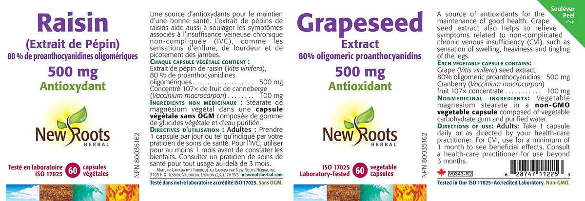 New Roots Herbal Grape Seed Extract, 80% OPCs, 60 Capsules, 60 Day Supply
