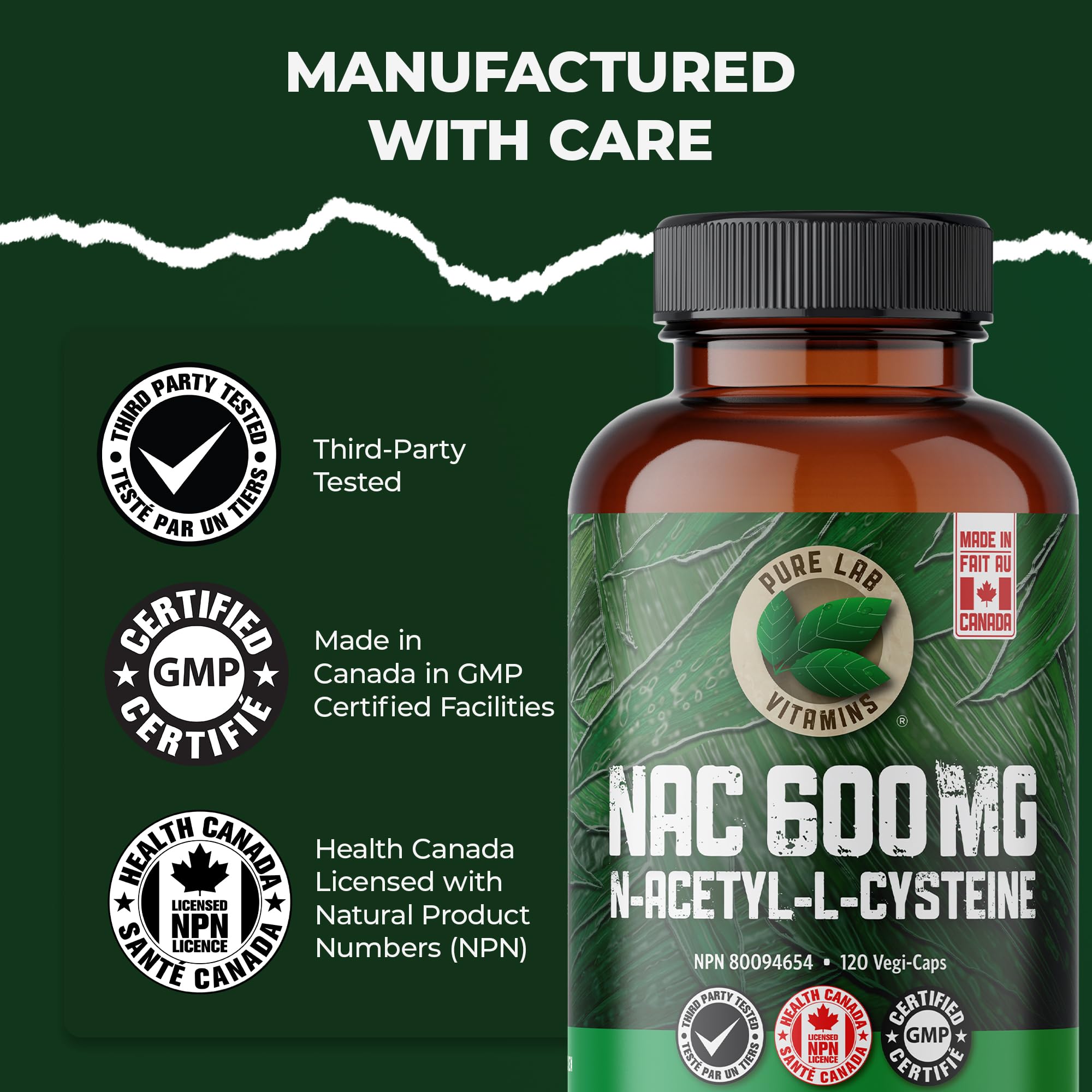 Pure Lab Vitamins NAC N-acétyl-L-cystéine 120 gélules végétales