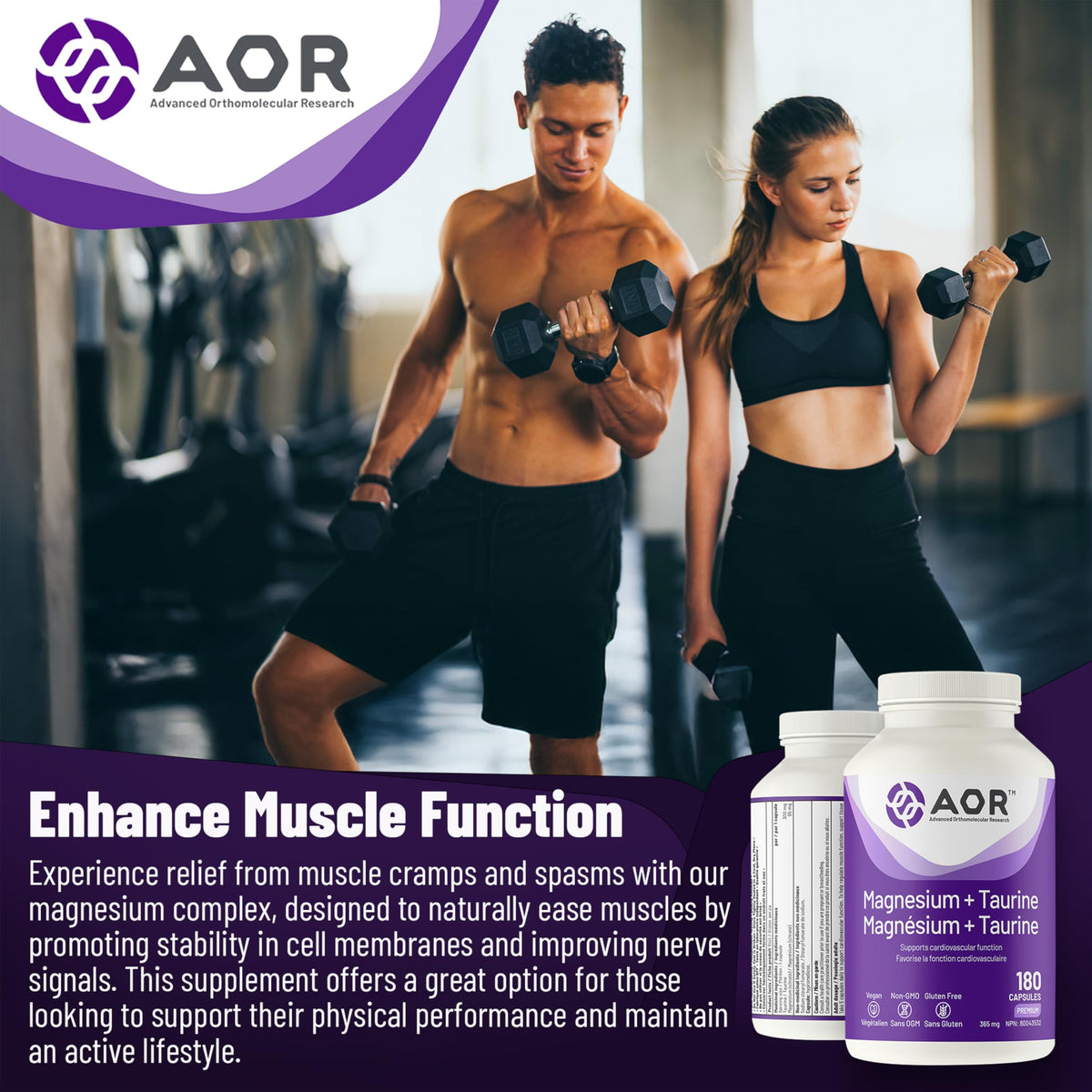 AOR Magnesium Taurine Capsules, Vegan, Non-GMO, 180 Capsules, 36 Day Supply