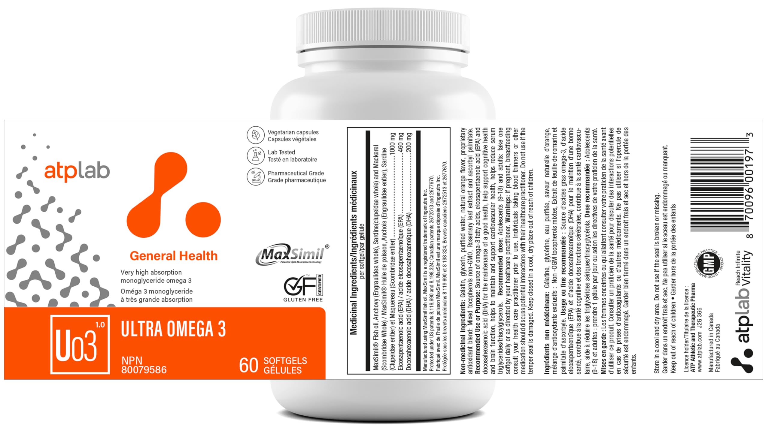 ATP LAB - Ultra Omega 3 60 Softgels 60-Day Supply - High Absorption Monoglyceride Omega-3 Fatty Acid Supplements - MaxSimil Fish Oil Omega 3 Supplements to Lower Cholesterol - Cardiovascular Health