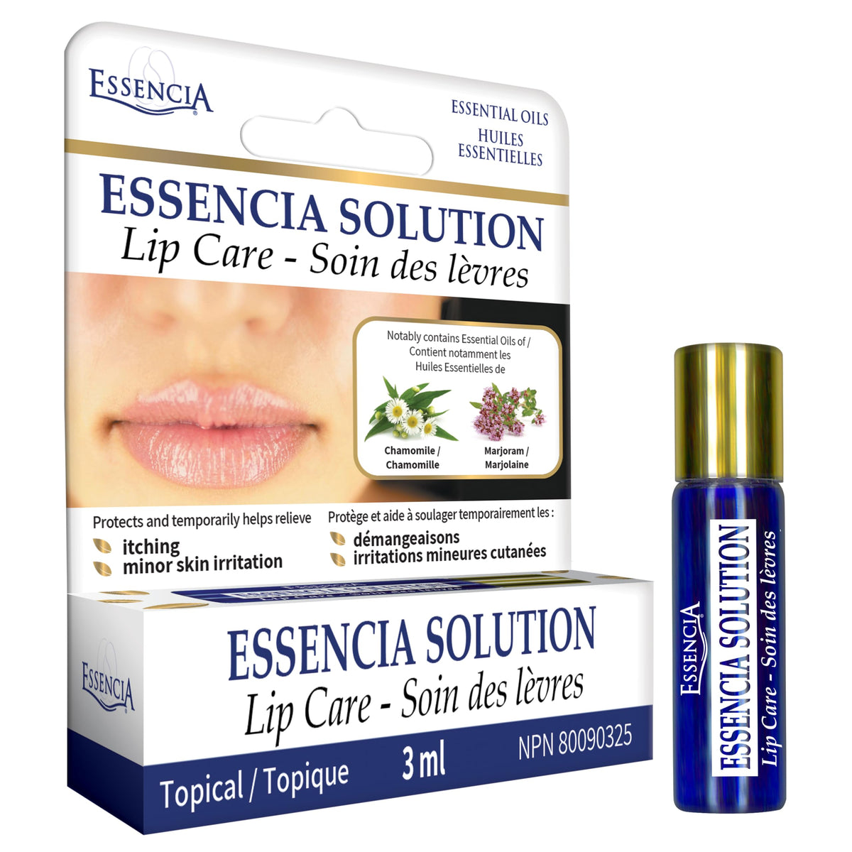 Essencia Solution Lip Care Topical Roll-On, 3ml - Protects and Helps Temporarily Relieve Itching and Minor Skin Irritations - Essential Oils in a Roll-on to Relief Cold Sore