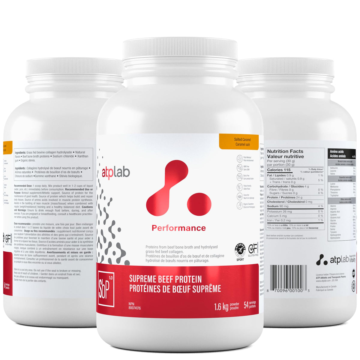 atplab Supreme Beef Protein Powder, Bone Broth, 54 Servings, Salted Caramel