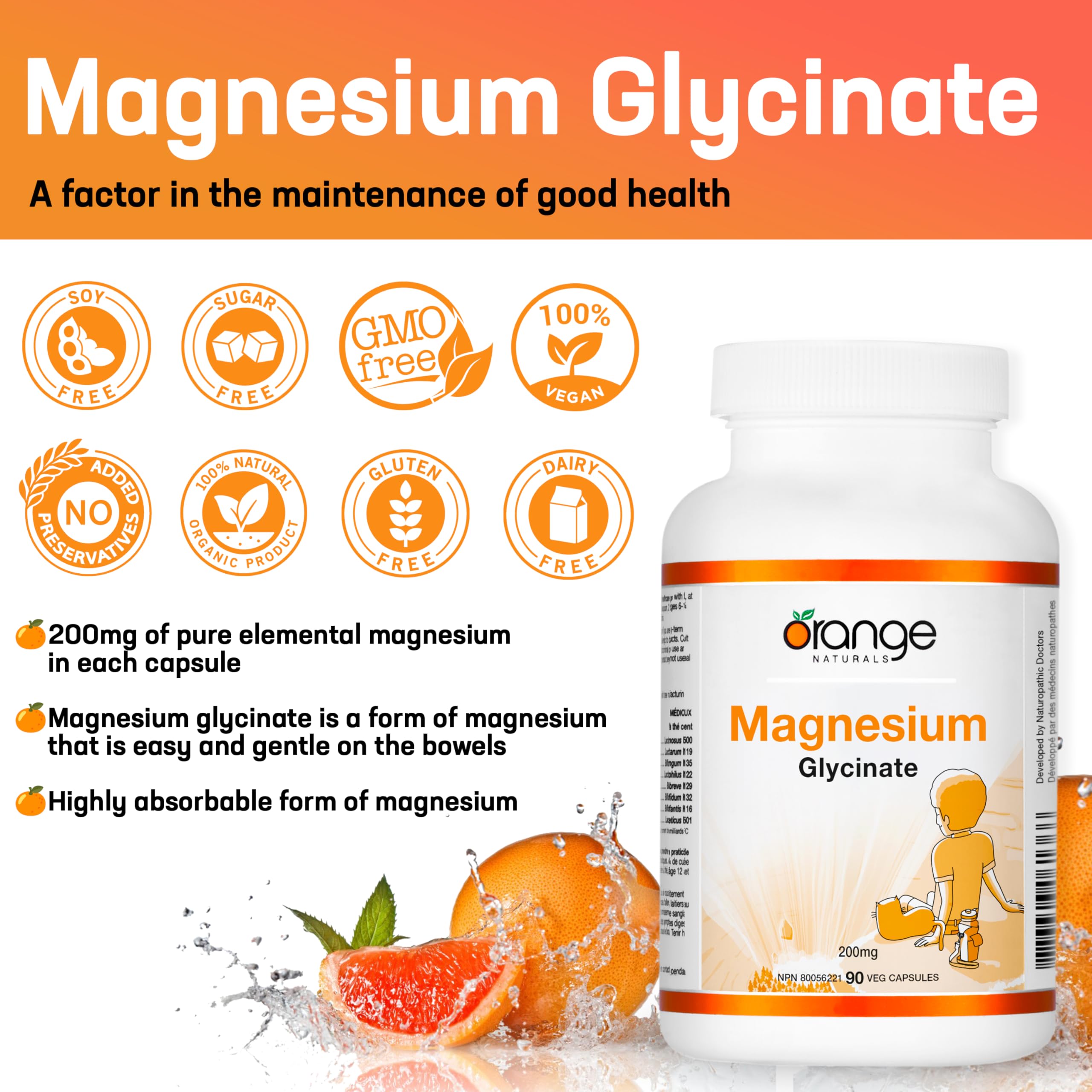 Orange Naturals Magnésium Glycinate 200mg