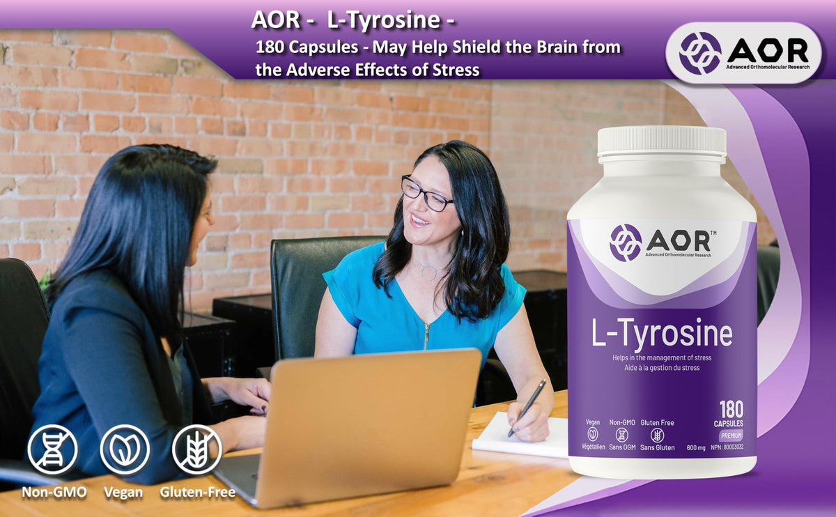 AOR L Tyrosine Capsules, 600 mg, Gluten Free, 180 Capsules, 30 Day Supply