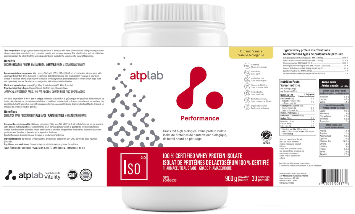 atplab ISO Grass-Fed Whey Isolate Protein Powder, Sugar-Free, Vanilla, 900g