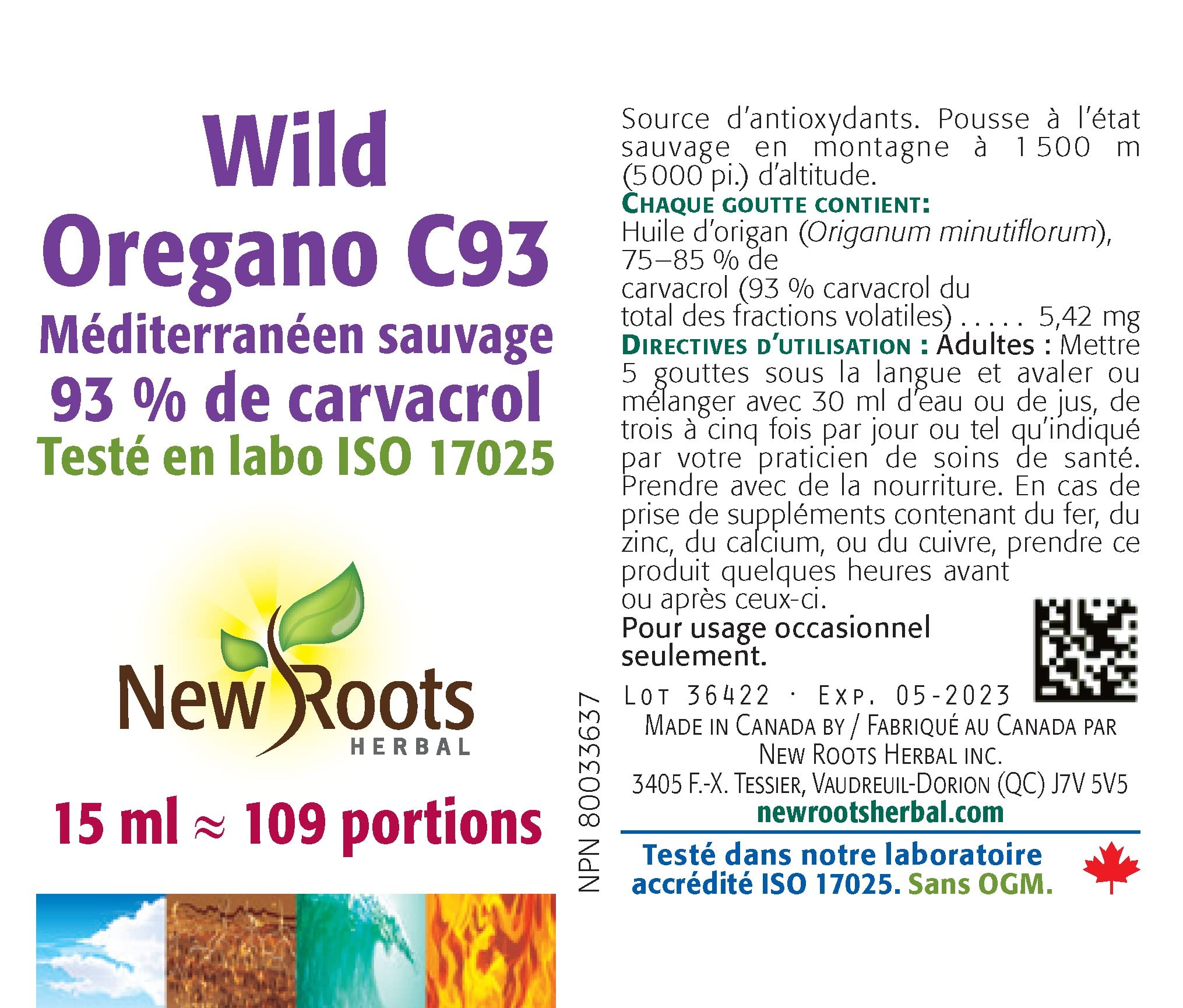 New Roots Herbal - Wild Oregano C93, 15ml Liquid Drops 109-Servings - Wild Mediterranean 93% Carvacrol - Organic Olive Oil Blend - Steam-Distilled, Wild-Crafted Oregano Oil from Origanum Minutiflorum