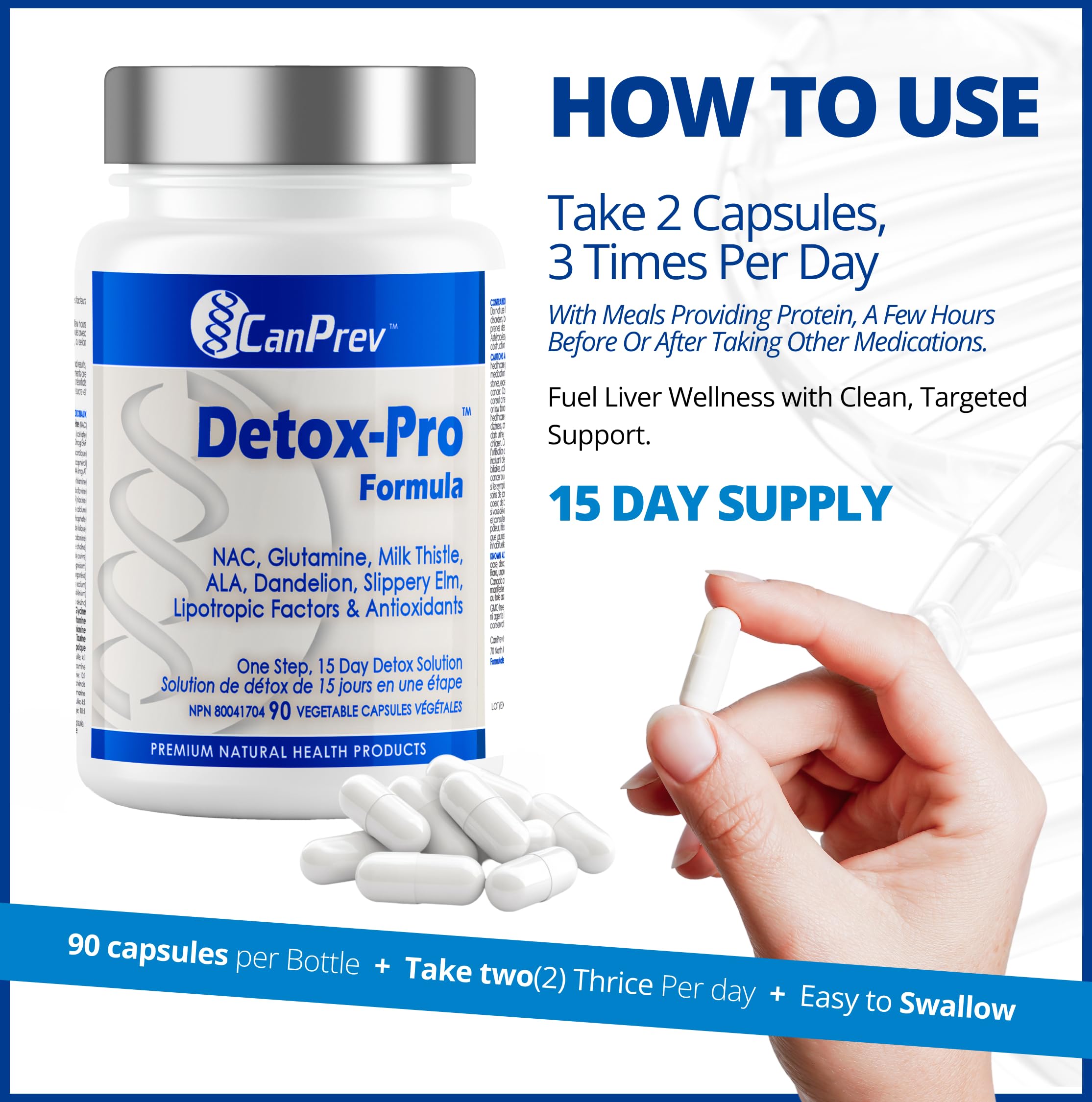 CanPrev Detox-Pro Formula, 90 V-Capsules - Soutien hépatique avec NAC, L-Glutamine, chardon-marie et antioxydants - Favorise la dégradation des glucides, des graisses et des protéines - Soutient la santé du foie
