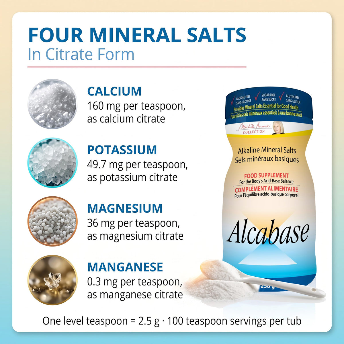 Homeocan Alcabase Alkaline Mineral Salts Powder 250g 100 Servings, Supports pH Balance & Vitality with Calcium, Magnesium & Potassium, Promotes Energy & Active Living, Clean & Easy-to-Mix, No PH Paper