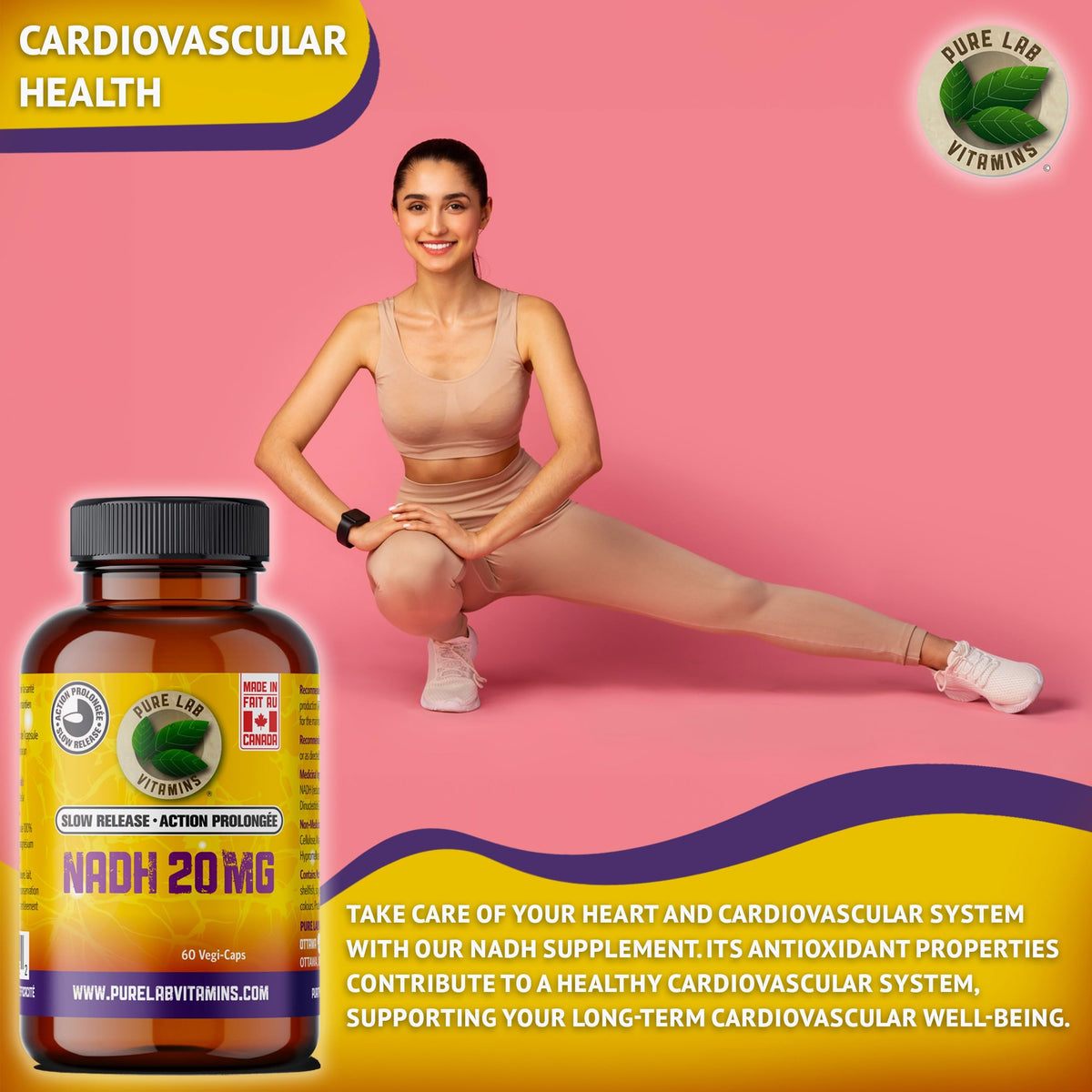 Pure Lab Vitamins - NADH Supplement, 60 Vegi Capsules - NAD Supplement Nicotinamide Adenine Dinucleotide - Immune System Support, Memory Health, Mental Health and Brain Energy - Antioxidant Supplement