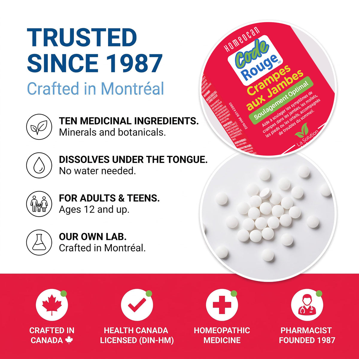 Homeocan Real Relief Leg Cramps 60 Tablets, 30-Day Supply, Homeopathic Support for Leg Comfort Mobility & Ease, Non-Habit-Forming, Gentle Formula for Adults