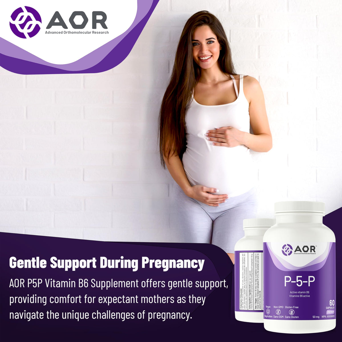 AOR P5P Vitamin B6 Capsules for Adults, 50 mg, 60 Capsules, 30-Day Supply