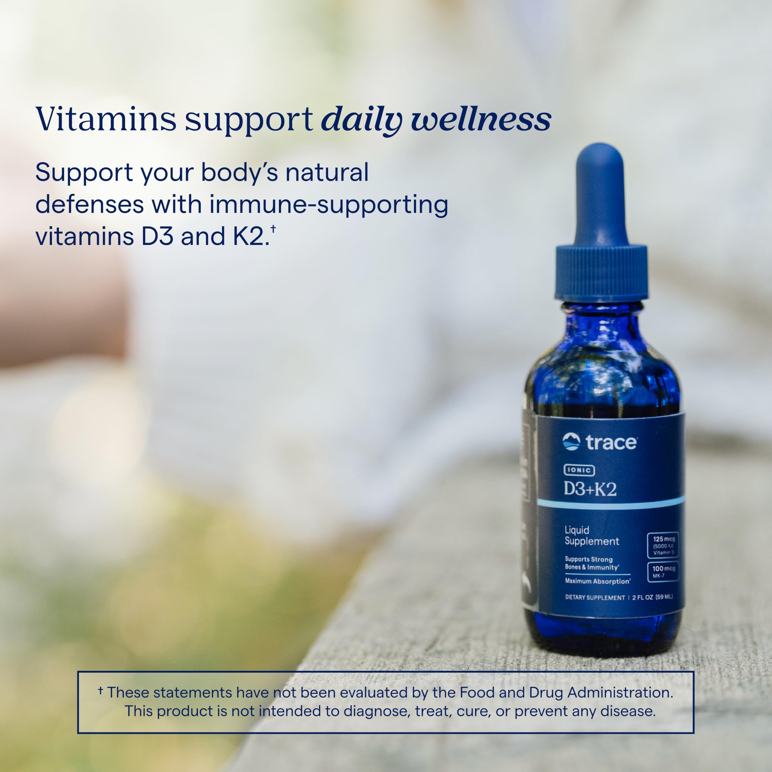 Trace Minerals | Liquid Ionic Vitamin D3 + K2 | 125 mcg (5,000 IU) D3, 100 mcg K2 | Concentrated Dietary Supplement | 2 fl oz. 296 Servings
