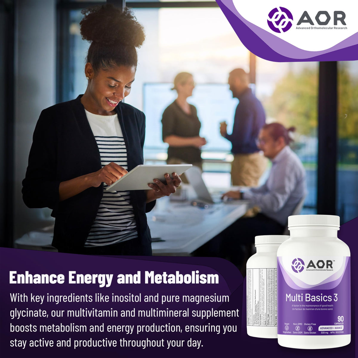 AOR Multi Basics 3 Adult Multivitamin, B Complex, Vitamin K2, 90 Capsules