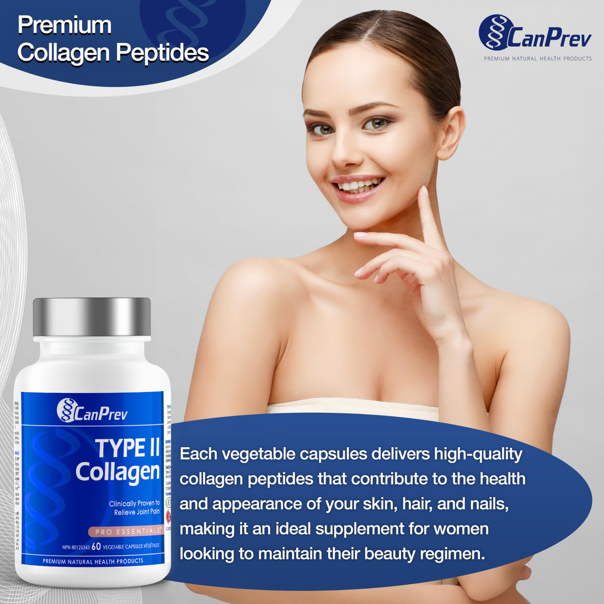 CanPrev Type 2 Collagen Capsules, Gluten Free, 60 Capsules, 60-Day Supply