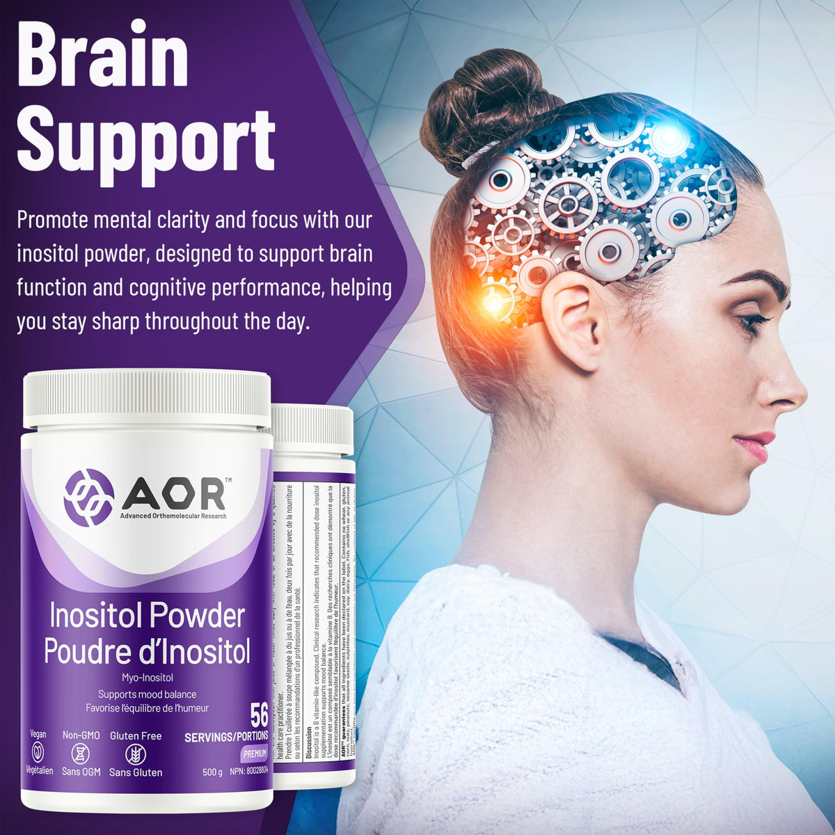AOR Myo Inositol Powder, Advanced B Complex, Unflavoured, 500 g, For Adults