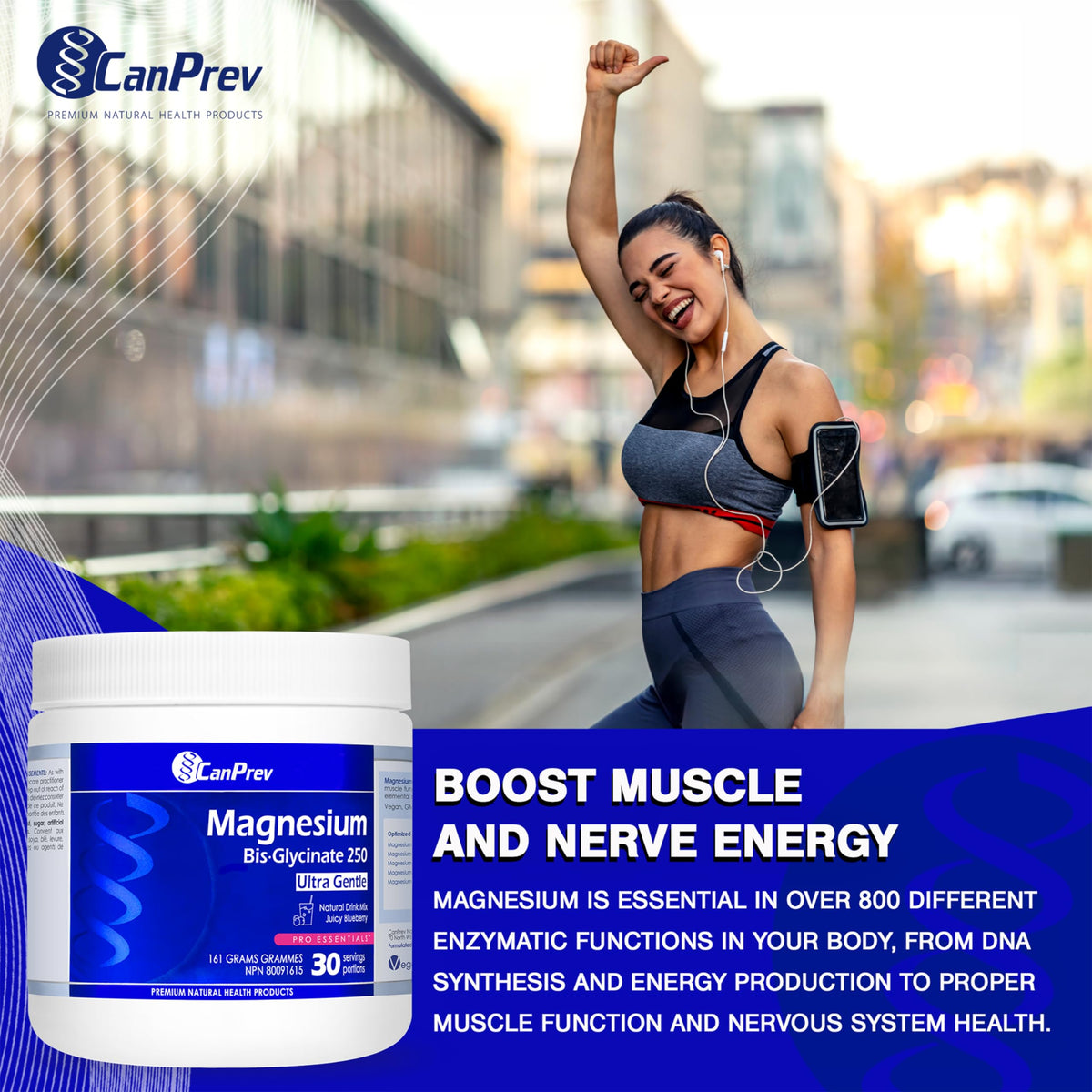CanPrev Magnesium Bisglycinate Powder, 250 mg, Blueberry, 161g, 30 Servings