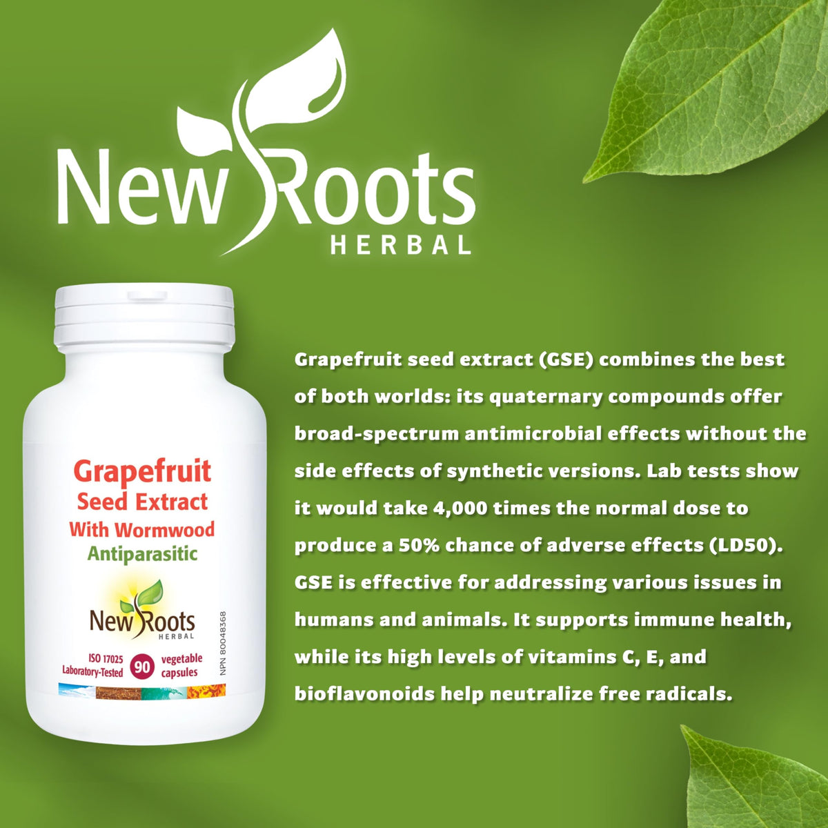 New Roots Herbal Grapefruit Seed Extract, Wormwood, Echinacea, 90 Capsules
