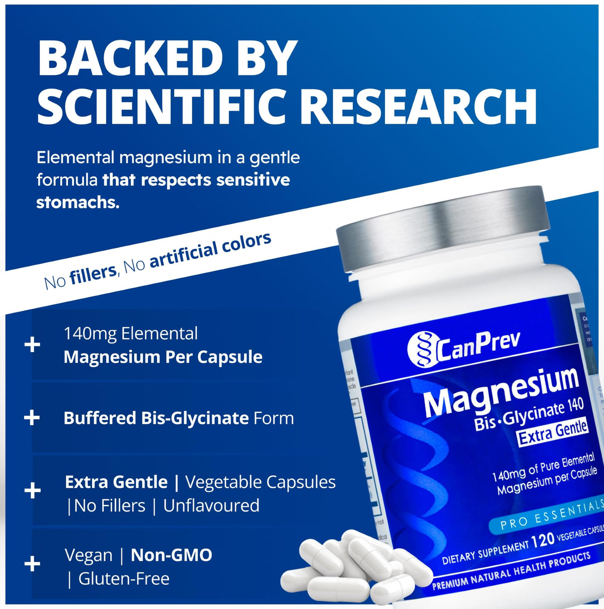 CanPrev Magnesium Bisglycinate Capsules, 140 mg, 120 Capsules & Day Supply