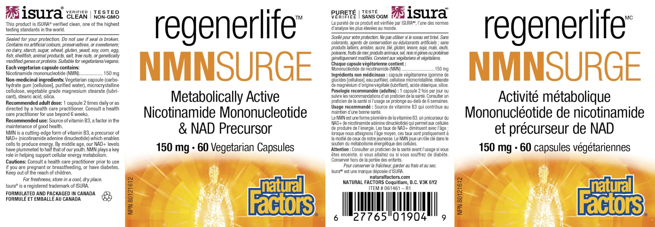 Natural Factors Regenerlife NMNSURGE, 150 mg, 60 vegetarian capsules, Metobolically Active (Vitamin B3) Nicotinamide Mononucleotide (NMN), Healthy Aging Support