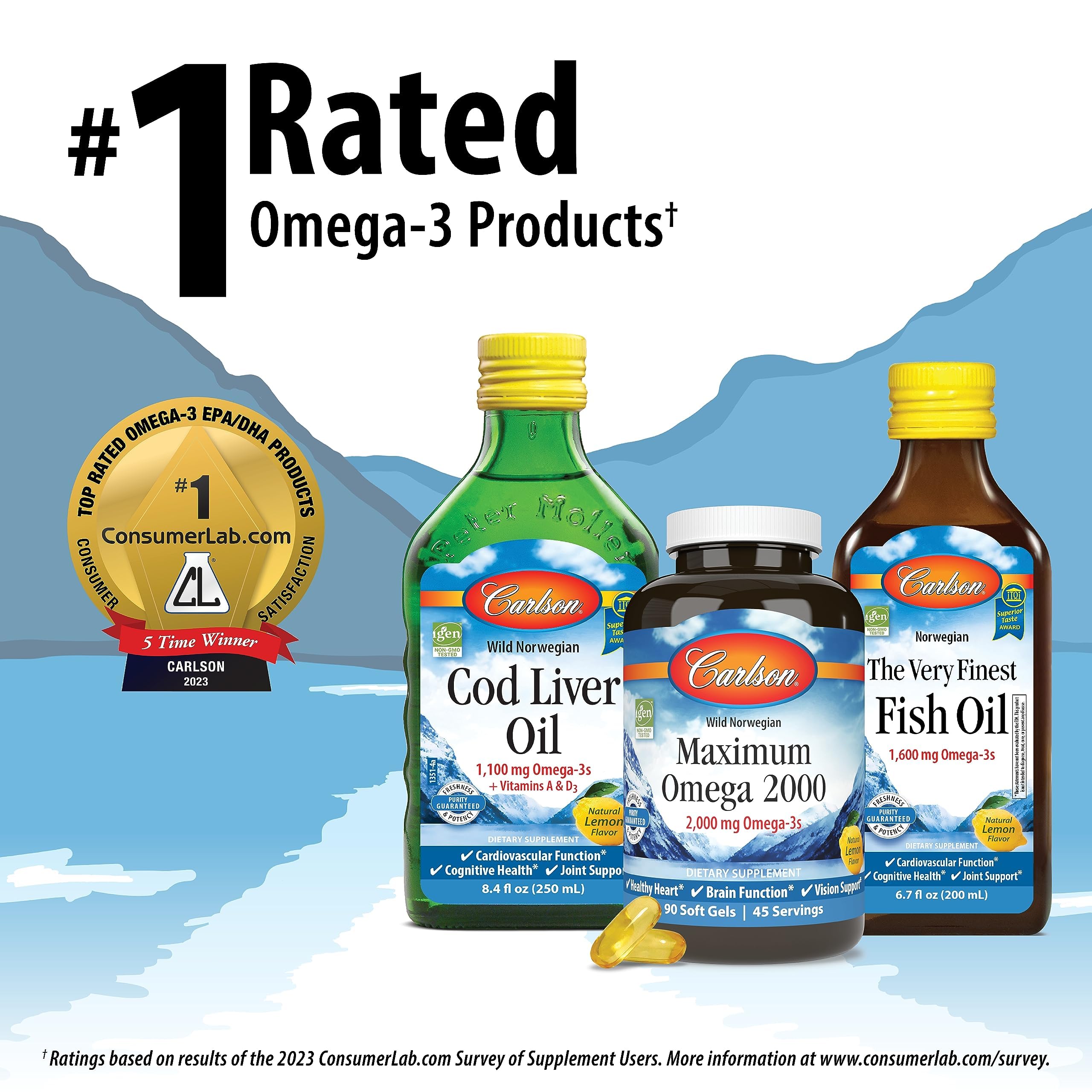 Carlson - Elite Arthritis | 3,200 mg Omega-3s with EPA & DHA | Supports Joint Health & Mobility | Lemon-Flavored Fish Oil | Wild-Caught | 120 Softgels