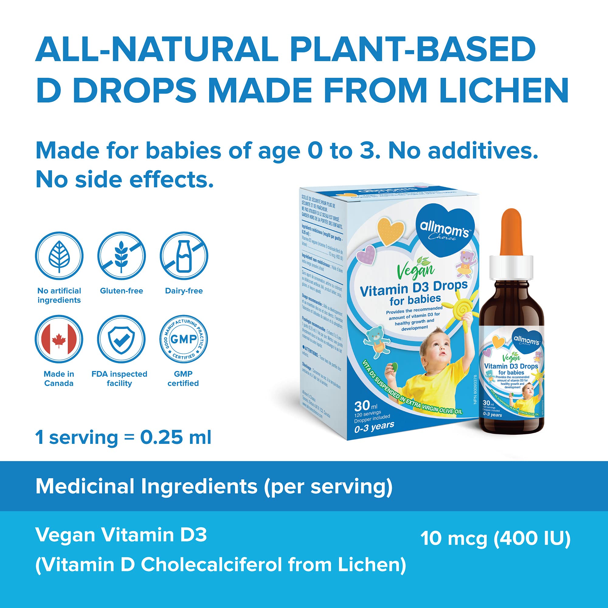Gouttes de vitamine D 400 UI, 0 à 3 ans, 30 ml - Allmom's Choice