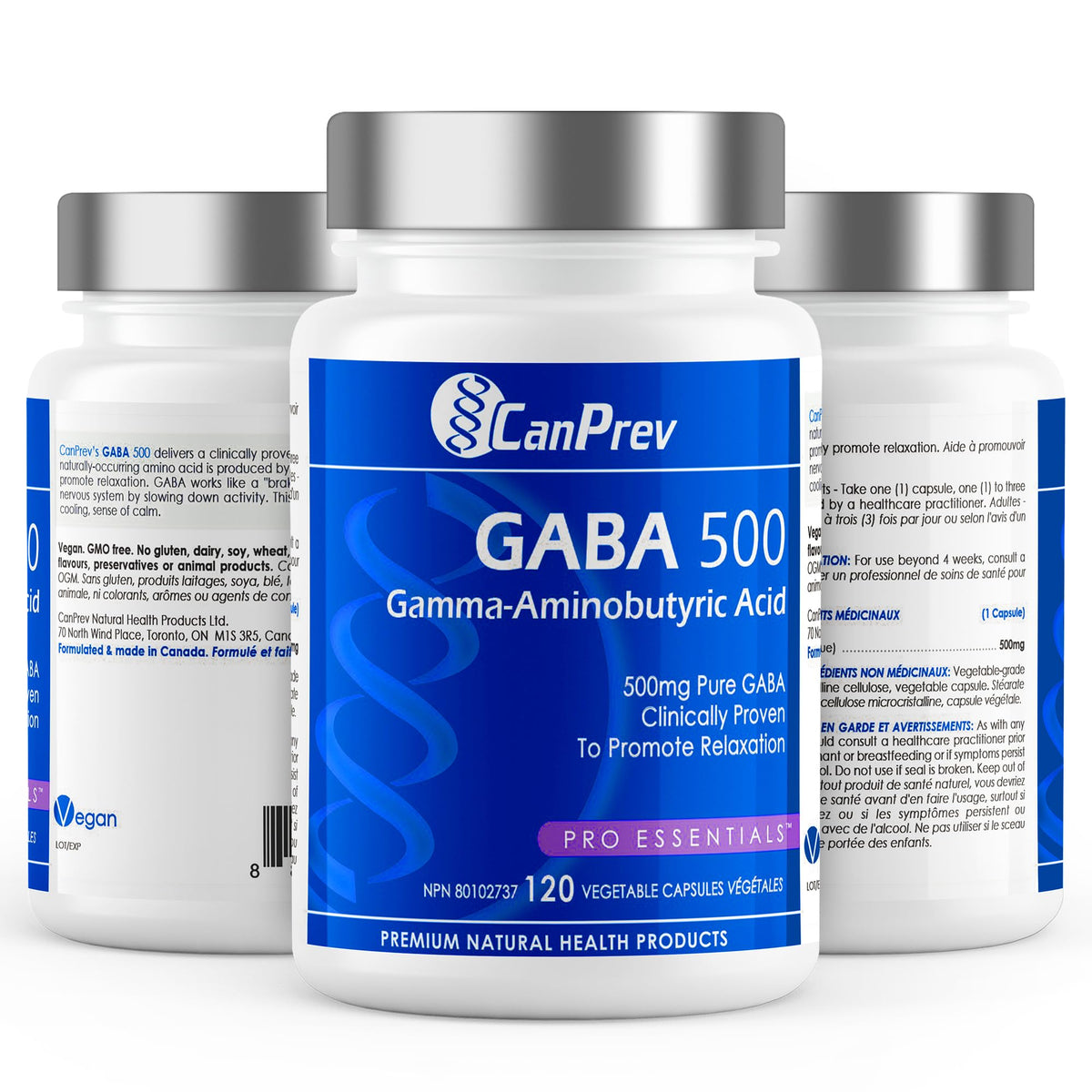 CanPrev GABA Supplement, Capsules, Made in Canada, 500 mg, 120 Day Supply