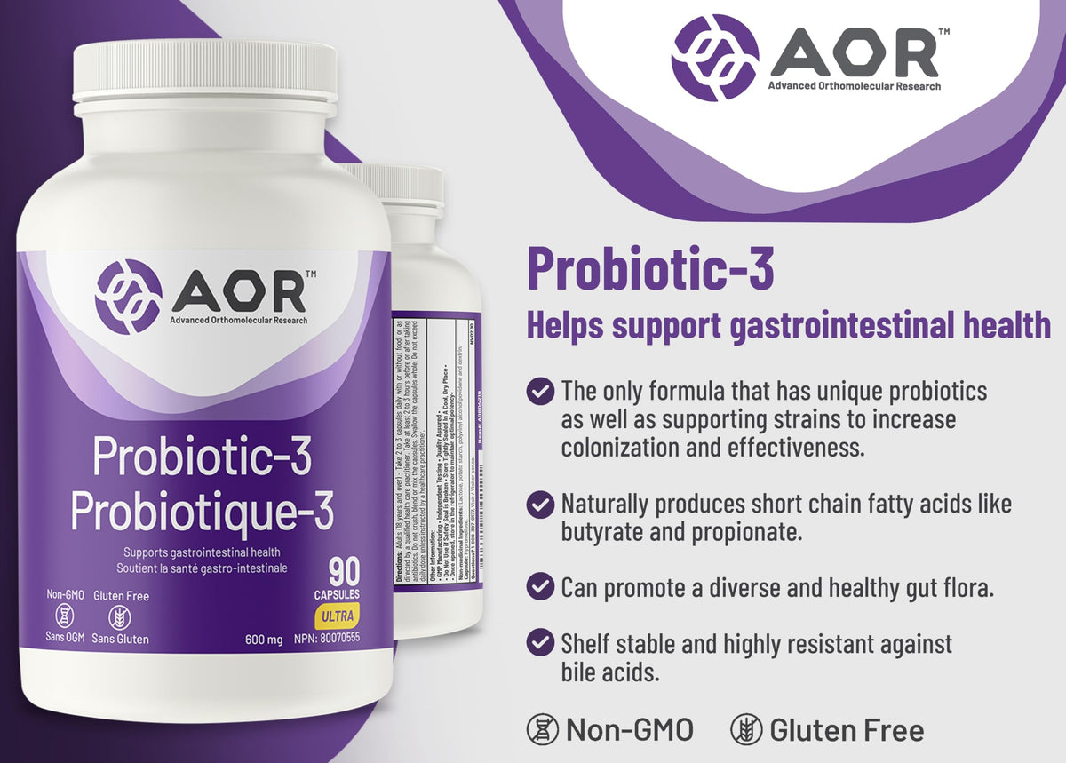 AOR Probiotic 3, Probiotics, Intestinal Health, 90 Capsules, 45 Day Supply