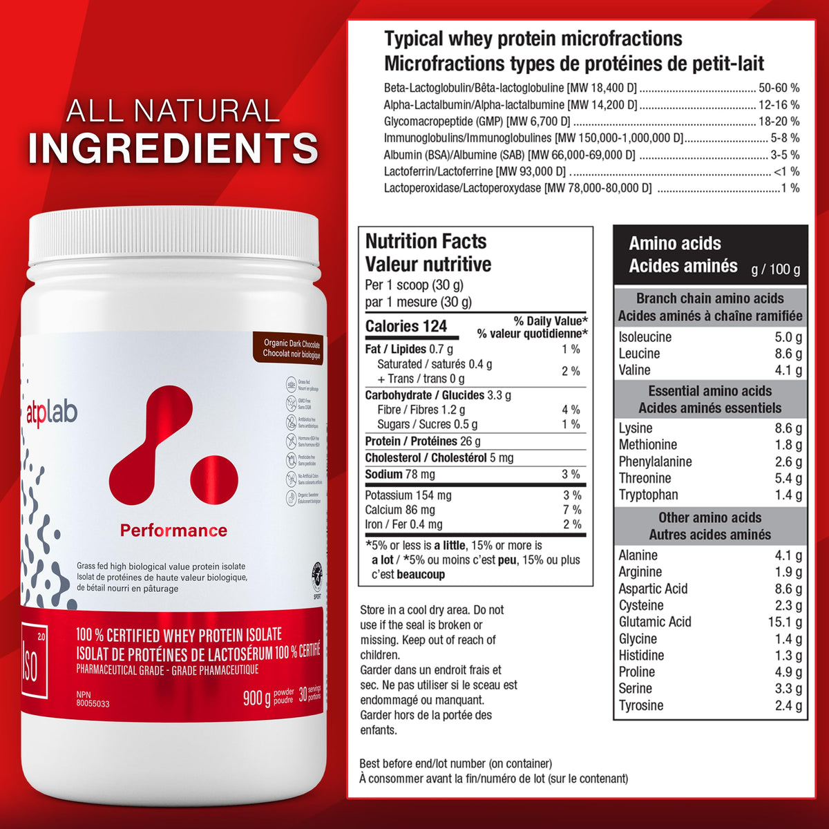 atplab ISO 900g Whey Protein Isolate Powder, 100% Grass-Fed, Dark Chocolate