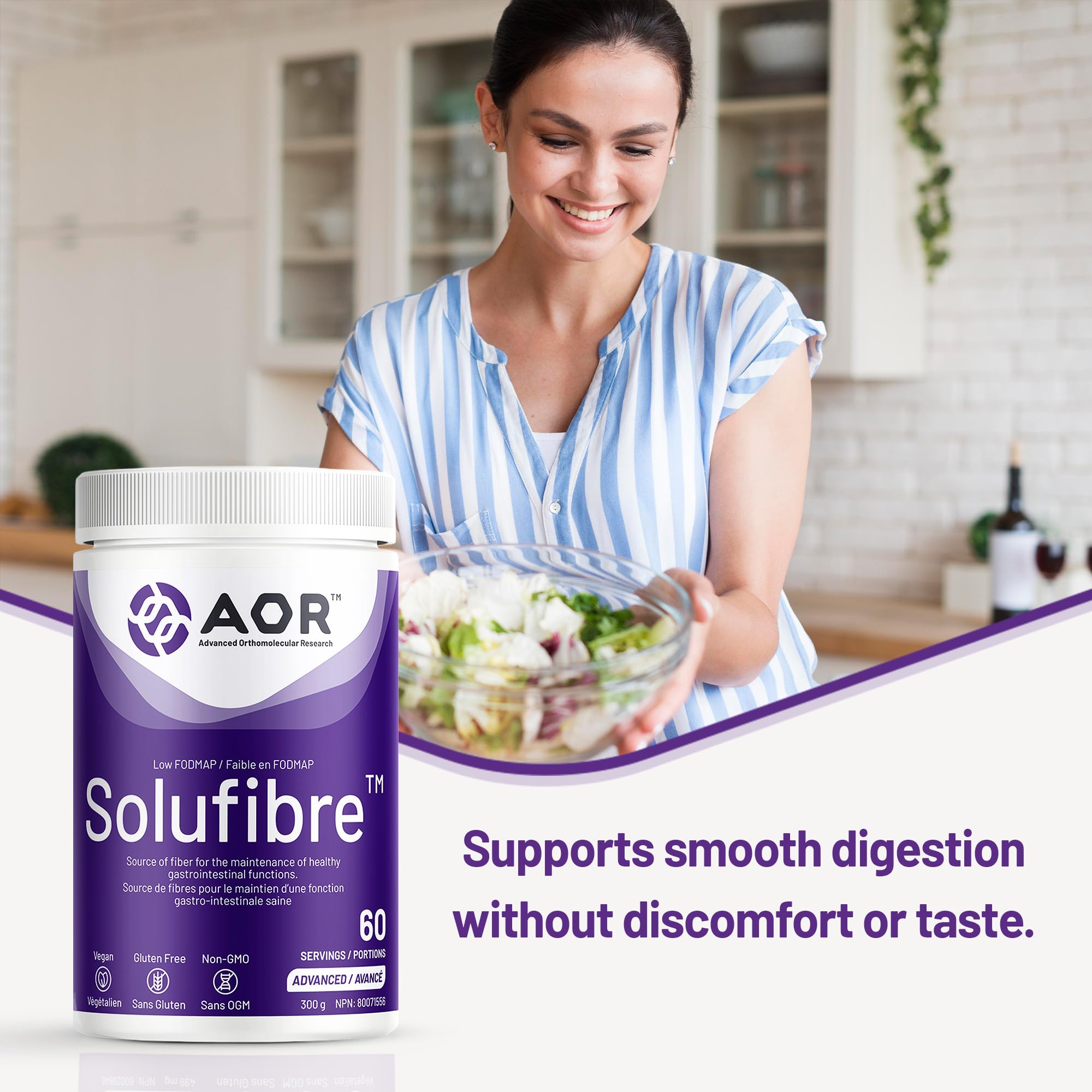 AOR - SoluFibre Poudre, 300 g 60 portions - Gomme de guar partiellement hydrolysée Sunfiber pour le confort digestif et la régularité - Végétalien, sans OGM et sans gluten - Supplément de fibres prébiotiques douces - Fibres solubles