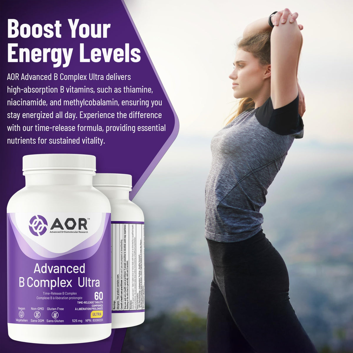 AOR Advanced B Complex Ultra, B Complex, Time-Release, 60 Vegan Tablets