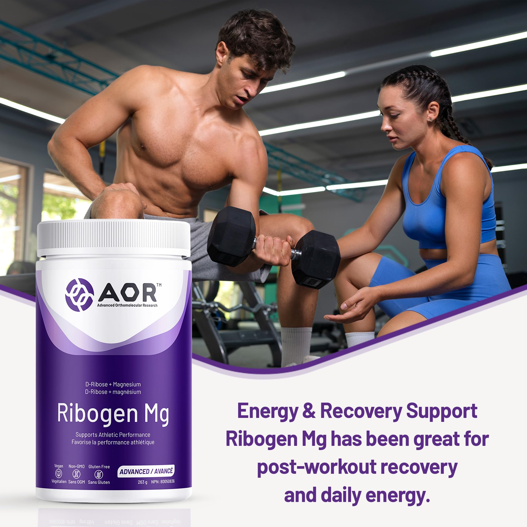 AOR Ribogen Mg 263g 105 portions – Poudre de citrate de magnésium avec D-Ribose, favorise les niveaux d'énergie et la performance physique, améliore la fonction musculaire, la récupération et la santé osseuse – Végétalien, sans OGM et sans gluten