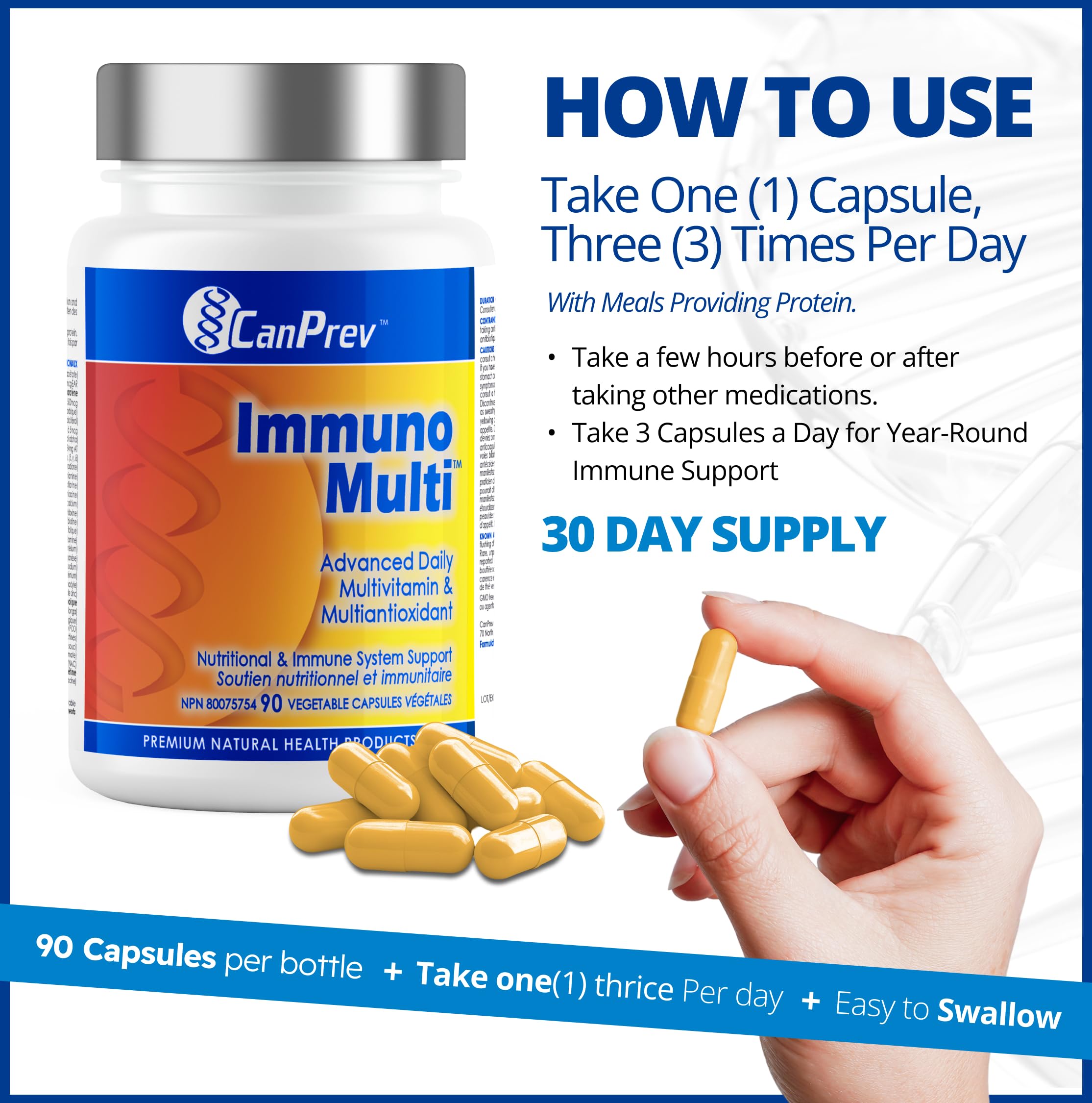 CanPrev Immuno Multi, 90 Veg Caps, 30-Day Supply - Vegan and Non-GMO - Daily Multivitamin with N-Acetyl-Cysteine and 21 Essential Nutrients, Balanced Formula - Includes 10 Antioxidants for Vitality