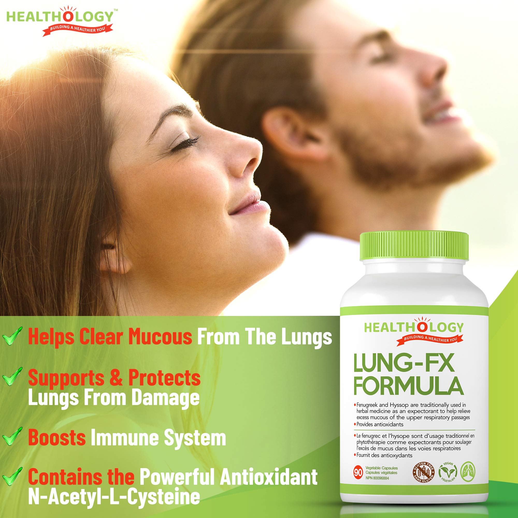 Healthology Lung-FX Formula – Respiratory & Lung Health Support, Mucus-Clearing Expectorant & Antioxidant Blend with NAC, Fenugreek & Mullein – 90 Veg Capsules – Vegan, Gluten-Free, Non-GMO