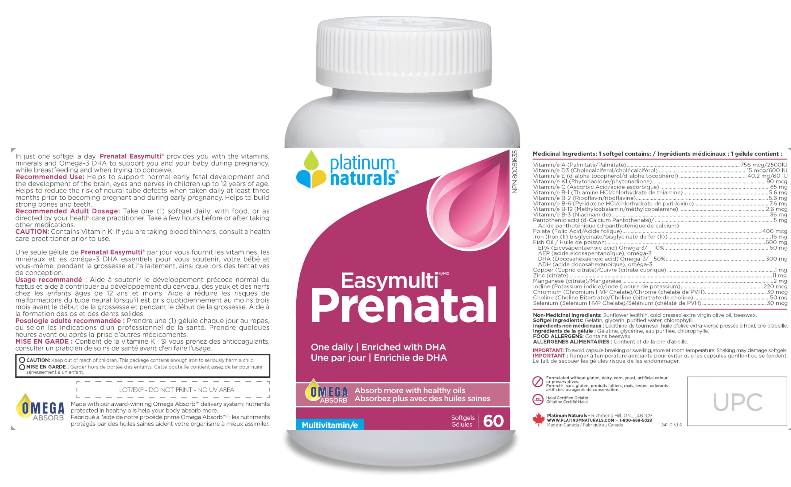 Platinum Naturals - Prenatal Easymulti | Une fois par jour | Enrichi en ADH