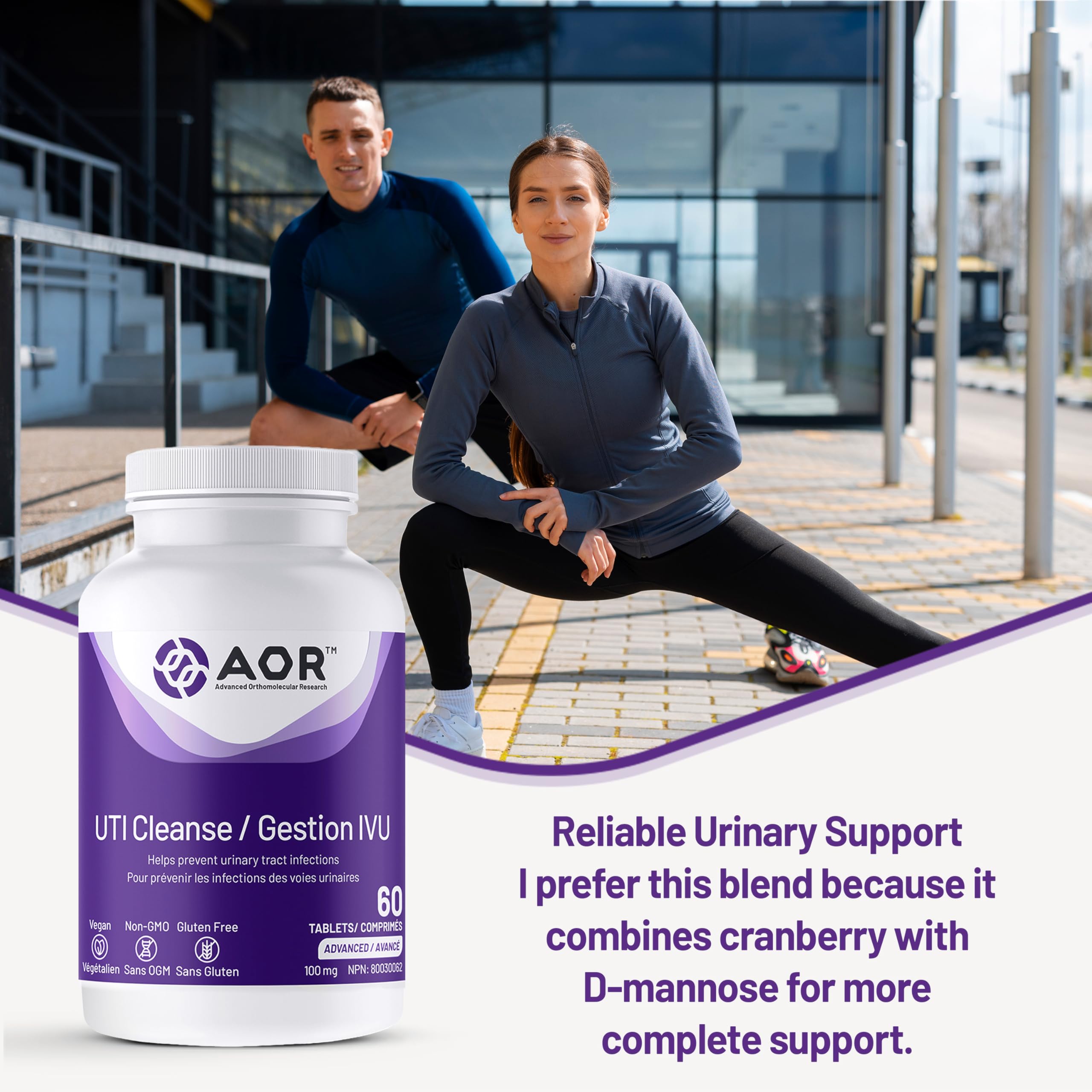 AOR - UTI Cleanse, 120 comprimés - Jus de canneberge avec supplément de D-Mannose - D-Mannose pour la santé des voies urinaires - Extrait de jus de canneberge séchée Vaccinium Macrocarpon