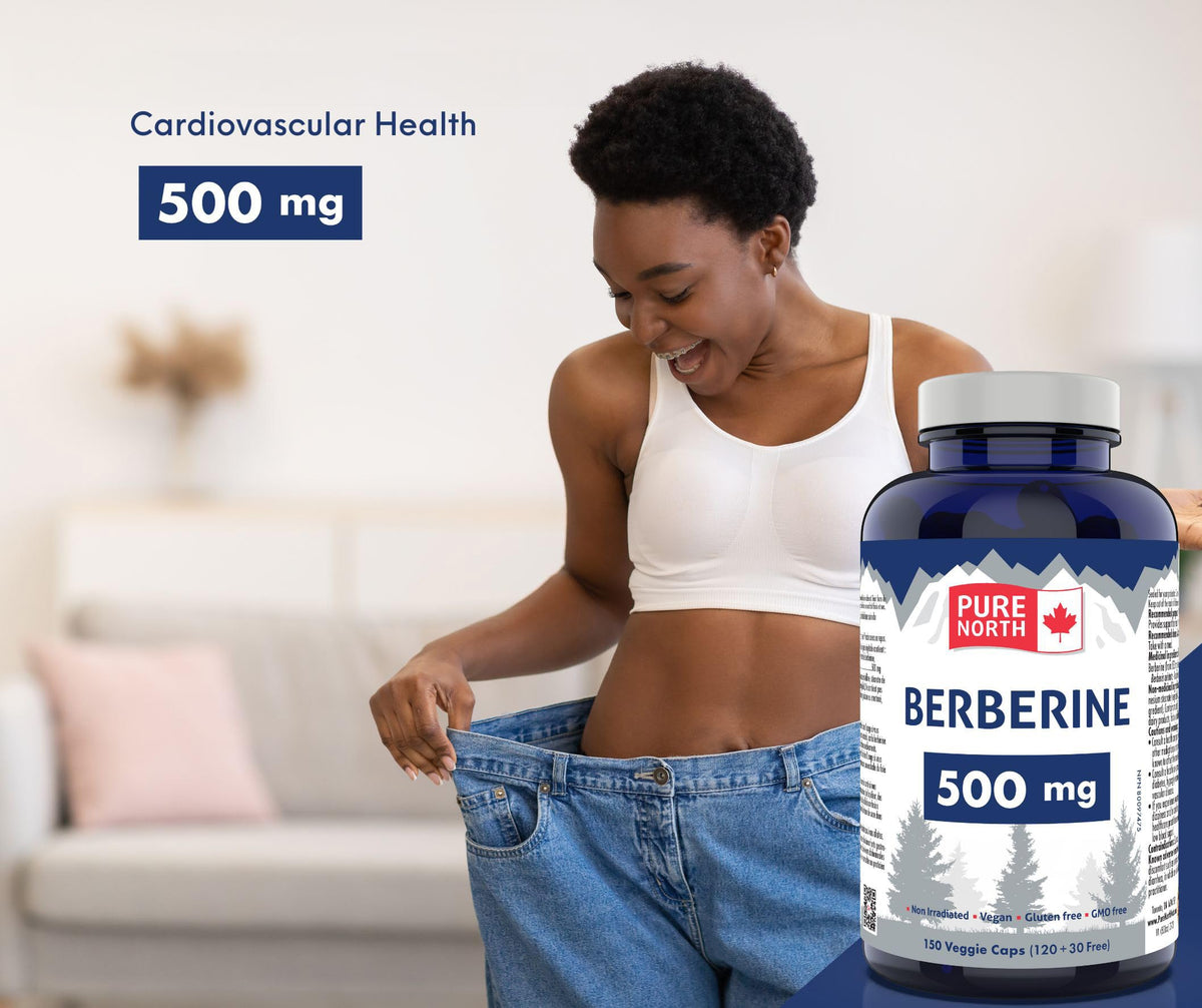 PURE Berberine 500mg 150 vcaps, 75-Day Supply - Supports Blood Sugar Metabolism + Cardiovascular Health - Formulated and made in Canada by PURE NORTH NATURALS