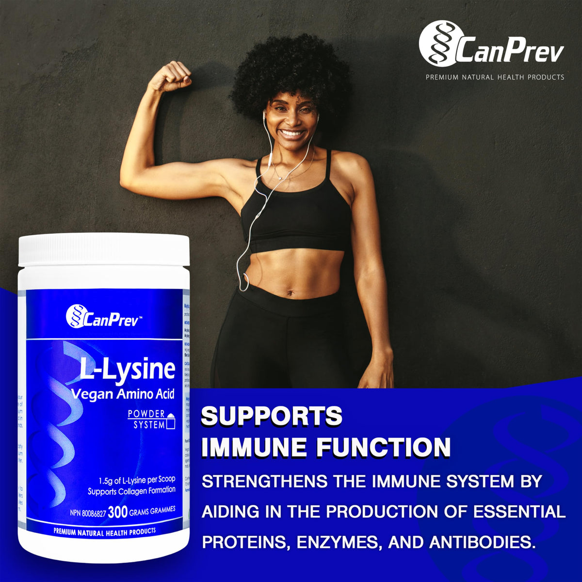 CanPrev L-Lysine Powder, Vegan, 1.5g per Scoop, Helps in Collagen Formation