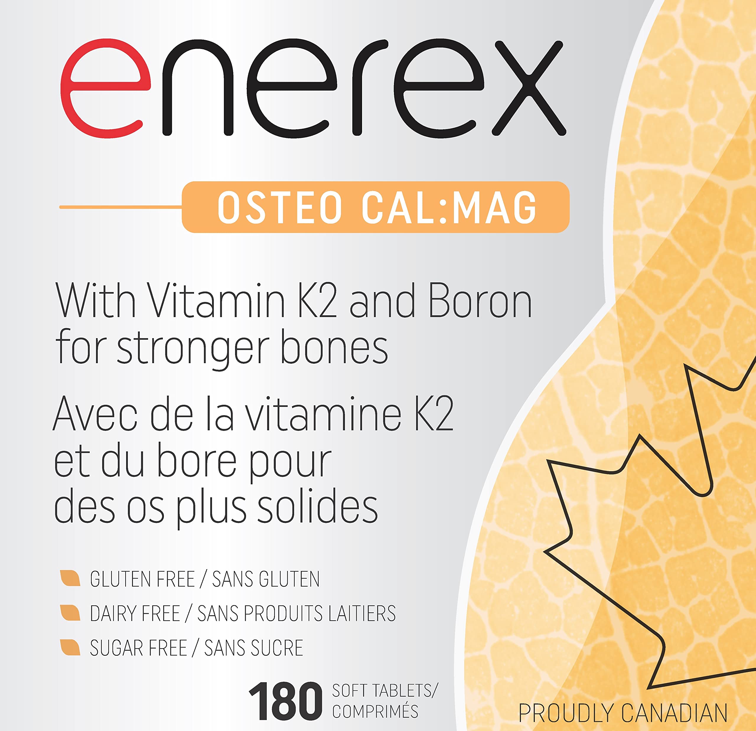 ENEREX - Ostéo Cal:Mag - Sans gluten et sans produits laitiers - Contribue au développement et au maintien des os - Calcium, magnésium, chou frisé cru biologique, extrait de bambou, bore, vitamine K2 et D3