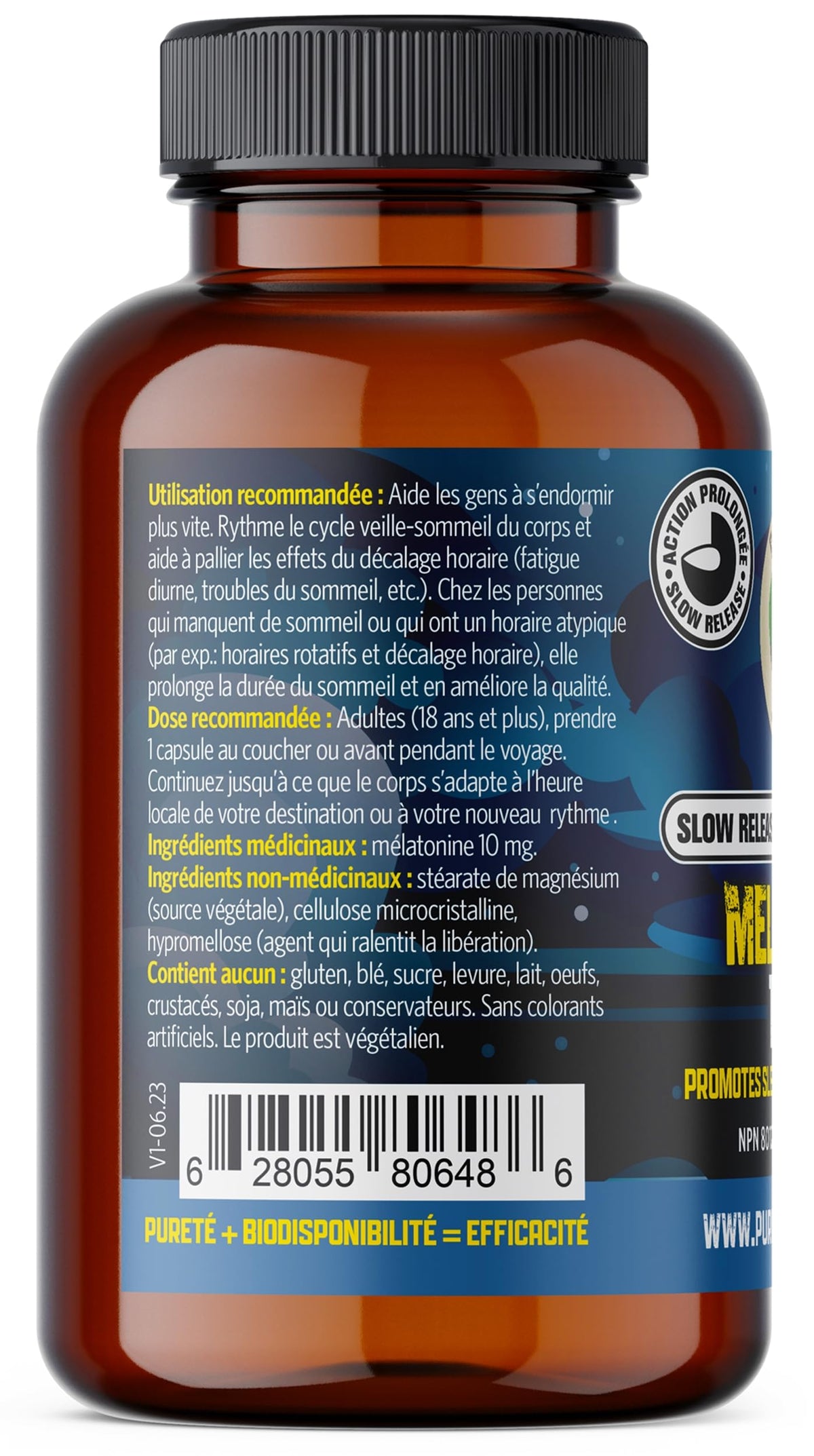 Pure Lab Vitamins - Melatonin Slow Release 10mg, 60 Vegi-Caps - Natural Melatonin Supplement for Sleeping - Jet Lag Relief and Night Time Sleep Aid for Adults - Promotes Sleep Support Supplement