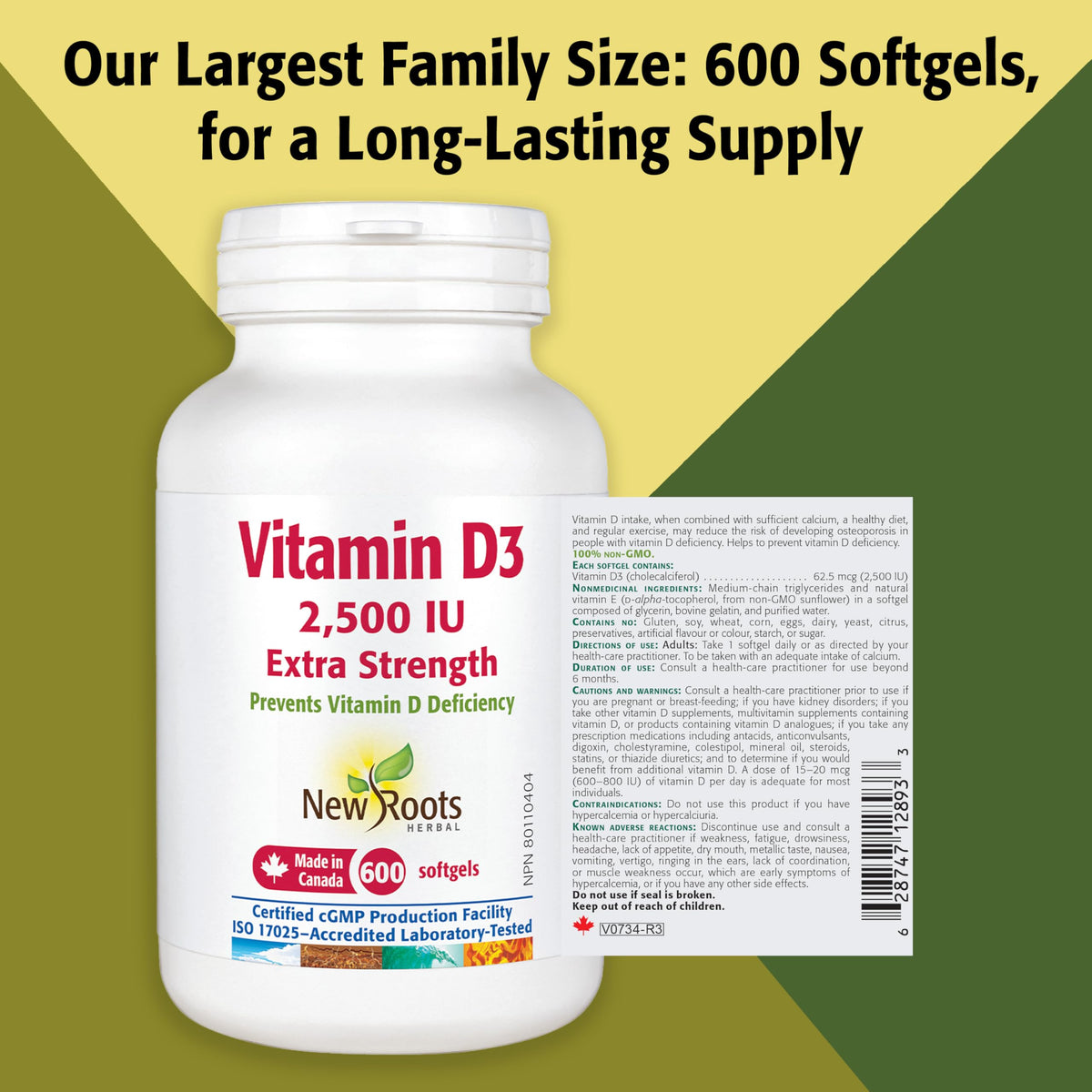 New Roots Herbal - Vitamin D3 2500 IU Extra Strength Softgels