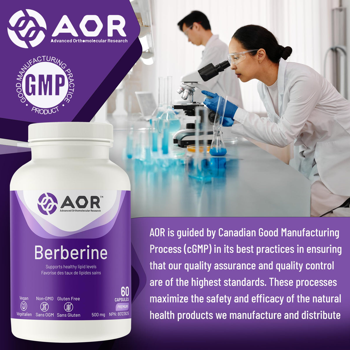 AOR Berberine Supplements, 500mg per Capsule, 60 Capsules, 30 Day Supply