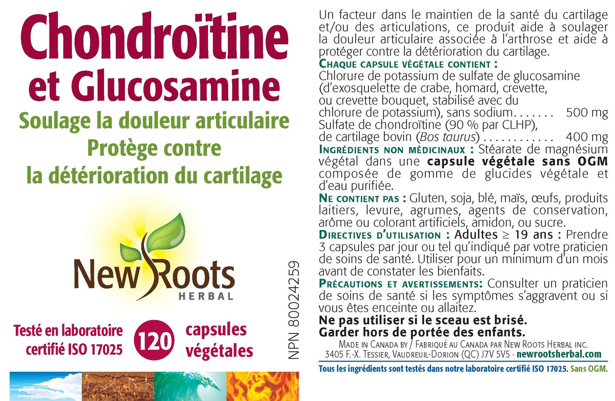New Roots Herbal - Chondroitin and Glucosamine 120 Capsules, 40-Day Supply, Supports Joint Comfort, Flexibility and Mobility, Encourages Cartilage Function & Smooth Movement, Gluten, Soy & Dairy-Free"